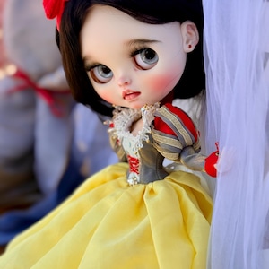 Custom Blythe doll Snow White OOAK natural hair mohair reroote