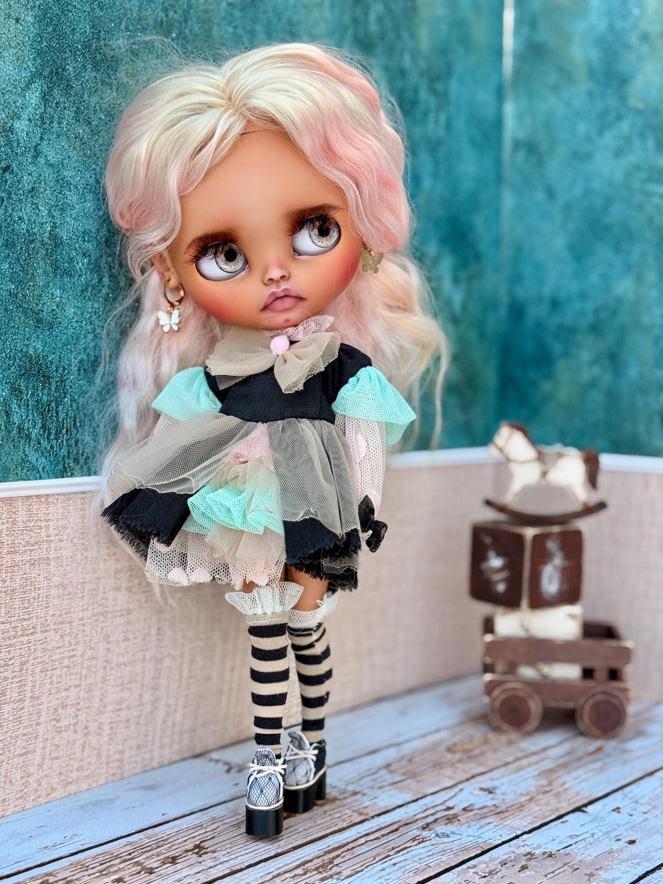 bl124【Blytheカスタムパーツ】ブライス用、ワンピース・ペチコート・髪飾り・ネックレス・ソックスの5点セット(ピンク) Blythe reroot - Etsy 日本