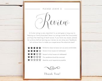 AirBnB Ratings Minimalist Sign | Increase Five Star Reviews for Hosts | Guest Feedback | STR Vrbo | Edit in Canva | Simple Modern Design