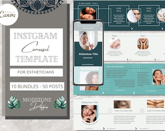 Canva Template for Instagram Carousel Template Bundle Canva | Marketing Esthetician Skincare Lash Informational | Simple and Clean