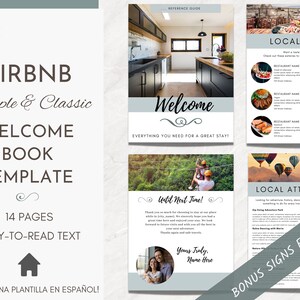 AirBnB Guestbook | Airbnb Welcome Book Template | Guest Information, Hosting Rules, Checkout Checklist, Canva, Signs, Simple and modern