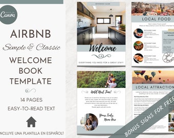 AirBnB Guestbook | Airbnb Welcome Book Template | Guest Information, Hosting Rules, Checkout Checklist, Canva, Signs, Simple and modern