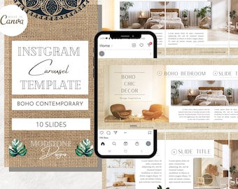 10-Slide Instagram Carousel Template Canva | Marketing Contemporary Boho Style Real Estate Interior Design | Social Engagement Photographers