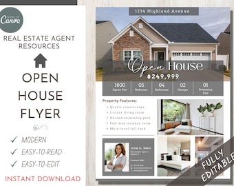 Real Estate Open House Flyer | Real Estate flyer for Realtors | Real estate Marketing | Real Estate Postcard | Simple modern clean
