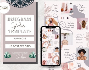 Instagram Puzzle Template Canva | Pink Purple Plum Rose IG Puzzle | Esthetician Simple Clean | boutique quotes feminine social media