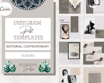 Contemporary Instagram Post Templates, Canva, Marketing Design Editorial Art, Fashion Blogger Template, Social Media Engagement, Portfolio