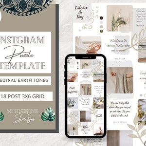 Instagram Puzzle Template Canva | Beige IG Puzzle | Simple Clean Neutral Earth Tone | boutique, quotes, engagement, editable , social media