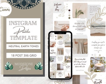 Instagram Puzzle Template Canva | Beige IG Puzzle | Simple Clean Neutral Earth Tone | boutique, quotes, engagement, editable , social media