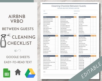 Cleaning Checklist for STR, AirBnB Vrbo Short Term Rental Checklist, Between Guests, After Checkout, Google Sheets, simple easy to read
