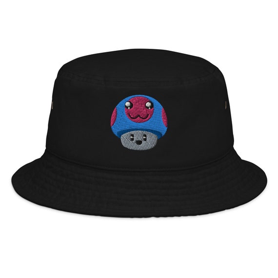 Bucket Hat Embroidered Shrooms Blue 