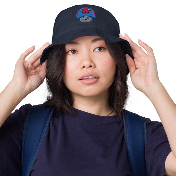 Bucket Hat Embroidered Shrooms Blue 