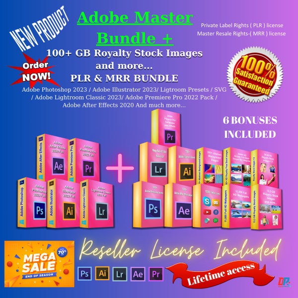 Digital Products Pack Adobe Master Bundle for Resell , Adobe Tools and 100+ GB Royalty Images for Business Startups