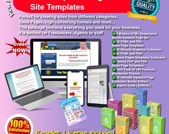 Bundel met grafische ontwerptools en sitesjablonen: essentieel pakket voor ontwerpers, websitesjablonen, creatieve middelen