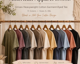 T-shirt American Apparel 1301GD en coton épais teint en pièce, choisissez la couleur et la taille, ajoutez un motif personnalisé | T-shirt unisexe décontracté en coton