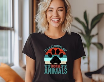 It's A Beautiful Day To Save Animals - Save Animals Paw Print Graphic Tee – Animal Lover Rescue Advocate Shirt