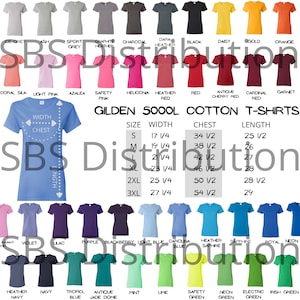 Women&#39;s Size & Color Chart, Gildan 5000L Ladies T-Shirt Color Chart, Heavy Cotton Women&#39;s Tees color Chart, Shirt Color Digital Download.PNG