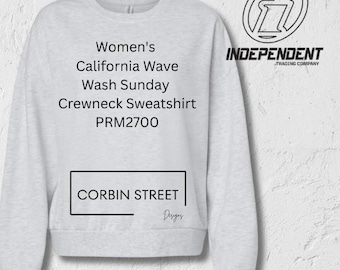 Women's Boxy Wave Wash Blank Crewneck Sweatshirt, Independent Trading Co PRM2700, XS–2XL