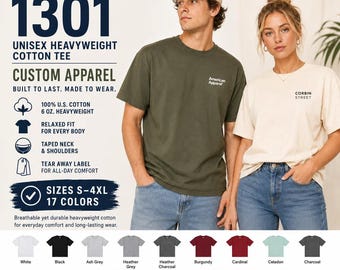 American Apparel 1301 Custom T-Shirt, Unisex Heavyweight Cotton Tee, Choose Color and Size, Add Your Design