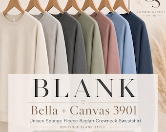 Bella+Canvas 3901 Raglan Crewneck Sweatshirt, Personalized Unisex Sponge Fleece, Choose Color and Size