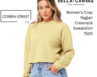 Bella+Canvas 7505 Women’s Raglan Pullover Fleece Sweatshirt | Custom Cropped Crewneck | Authentic Bella Canvas