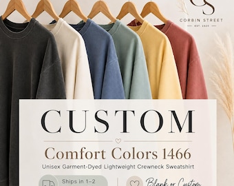 Comfort Colors 1466 Crewneck Sweatshirt | Unisex Garment Dyed Blank Sweatshirt | Custom Lightweight Pullover