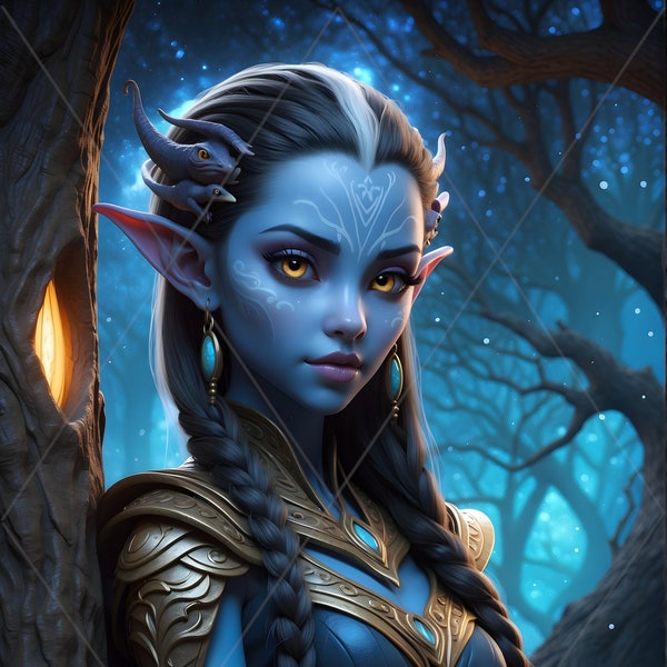 Dark Elf Aerilith - Fantasy Forest | Digital Download, Digital Art Print, Wall Art, AI Generated, Printable Poster Image Painting 2:3