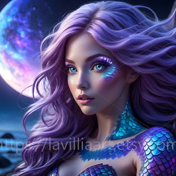 Violetta - Mermaid I | Digital Download, Digital Art Print, Wall Art, AI Generated, AI Art, Home Decor, Printable Poster Image Photo