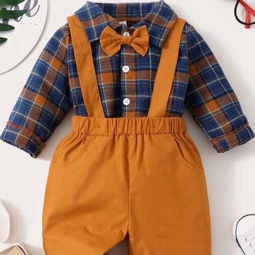 Cute Baby Boy Clothing Set Baby Plaid Bow Neck Shirt & Etsy