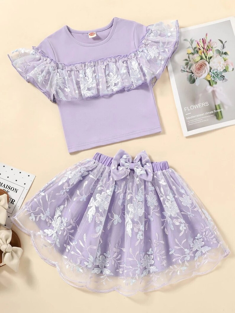 Cute Girl Clothes Set Toddler Girl Floral Embroidered Mesh - Etsy