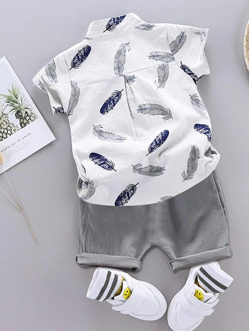 Cute Baby Boy Clothing Set Toddler Boys Feather Print Patched Etsy