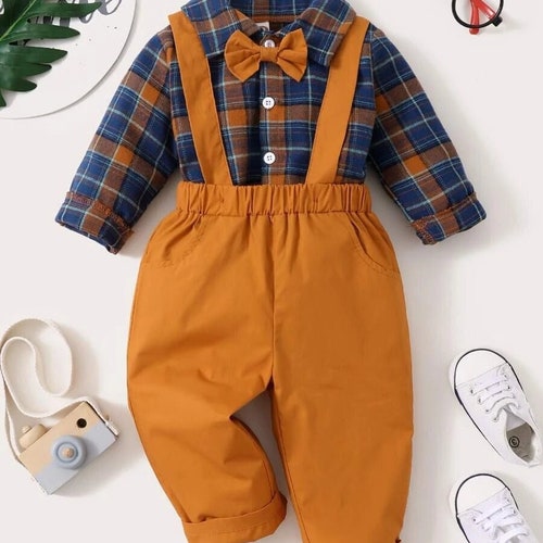 Cute Baby Boy Clothing Set Baby Plaid Bow Neck Shirt & Etsy