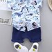 Cute Baby Boy Clothing Set| Toddler Boys Cartoon Dinosaur & Letter Graphic Shirt With Shorts| Birthday Gift For Baby Boys
