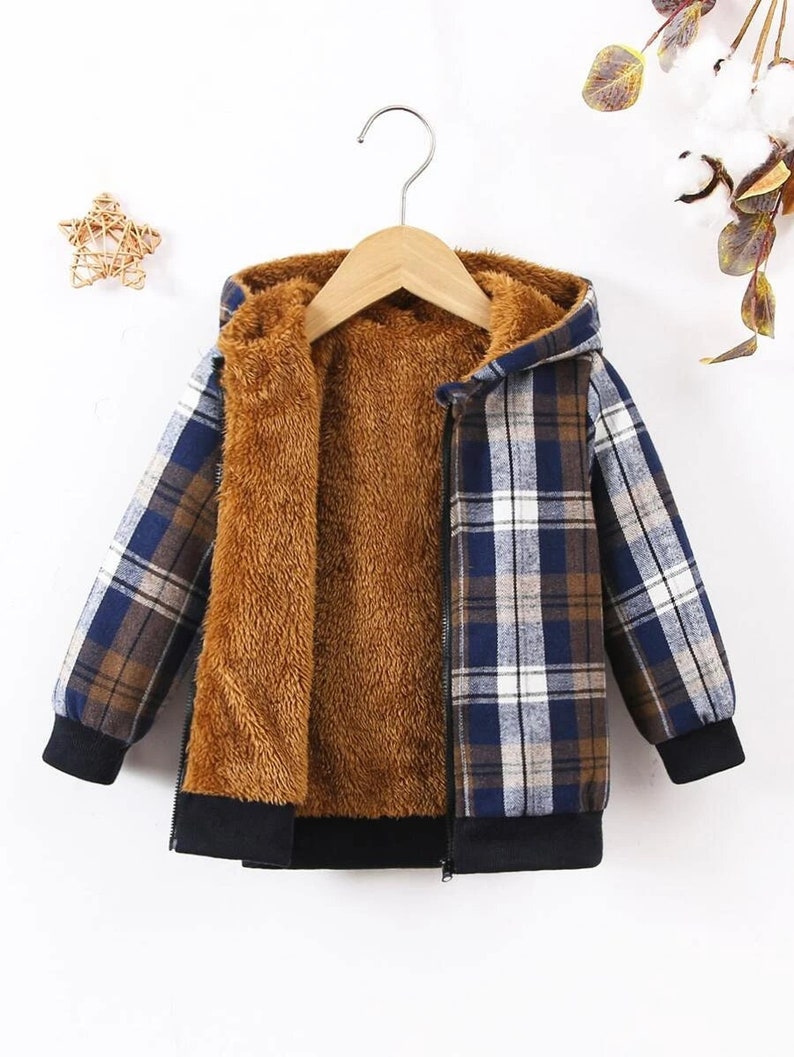 Toddler Boy Plaid Teddy Hooded Jacket Boy Plaid Overcoat Etsy
