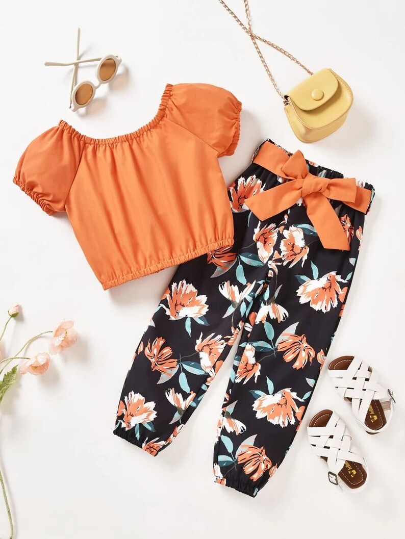 Cute Girl Outfit Sets Toddler Girls Puff Sleeve Top & Floral Etsy