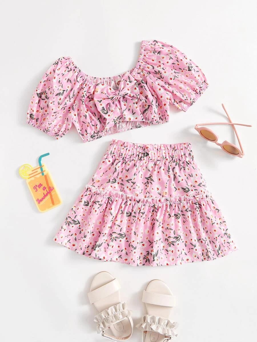 Cute Girl Clothing Set Toddler Girls Ditsy Floral Bow Front - Etsy