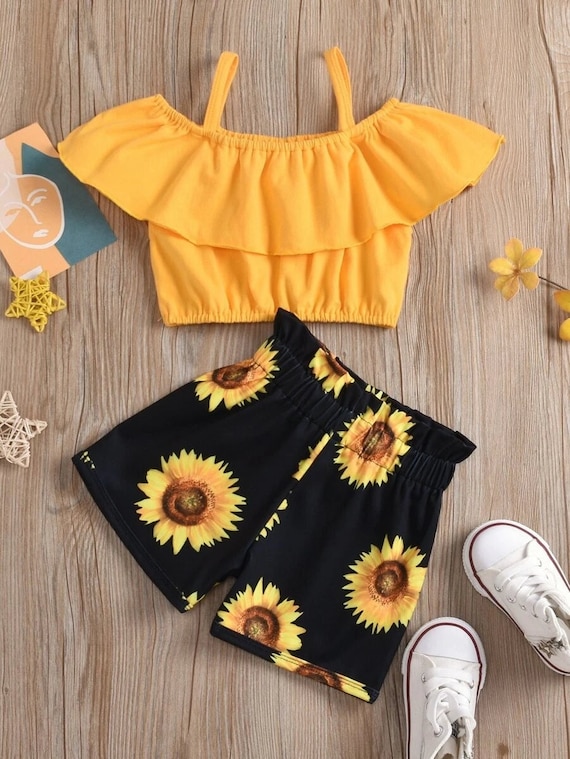 Cute Girl Clothes Set Toddler Girls Solid Flounce Trim Crop - Etsy