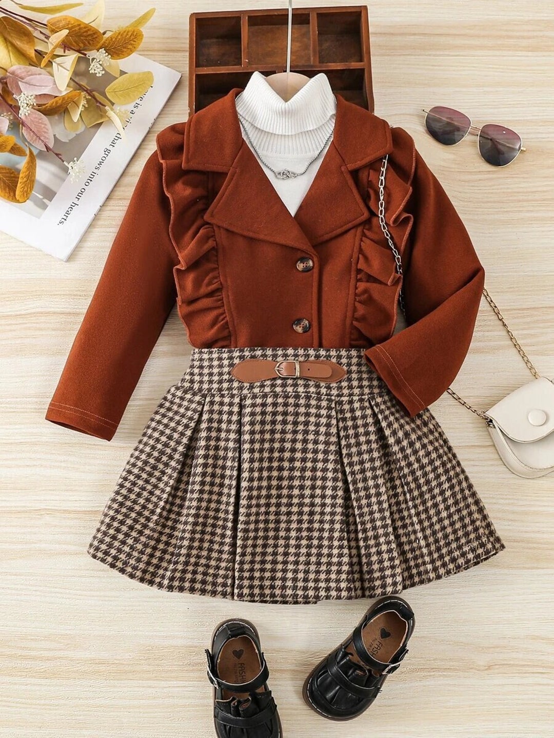 Cute Girl Clothing Set Toddler Girl Jacket & Houndstooth Etsy