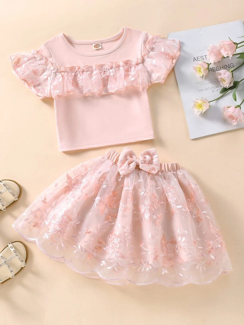 Cute Girl Clothes Set Toddler Girl Floral Embroidered Mesh Etsy
