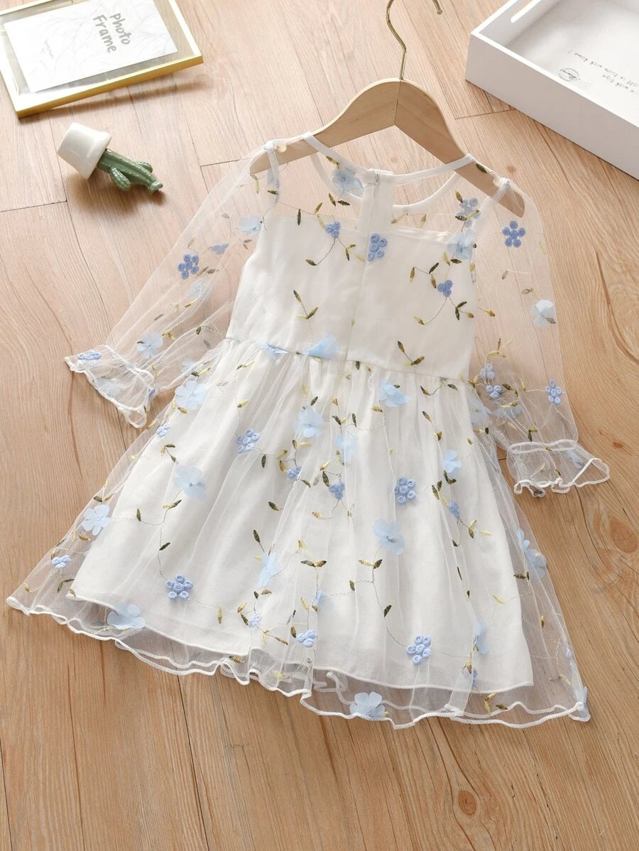 Cute Girl Dress for Kids Toddler Girls Floral Embroidery Mesh - Etsy