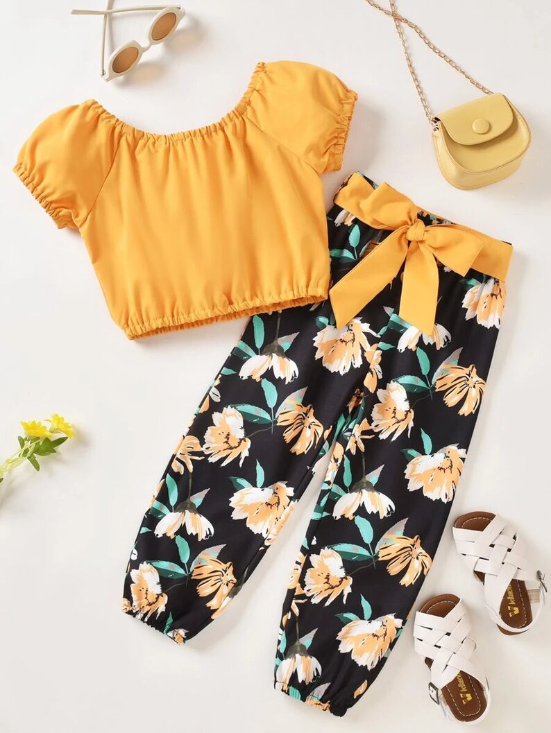 Cute Girl Outfit Sets Toddler Girls Puff Sleeve Top & Floral Etsy