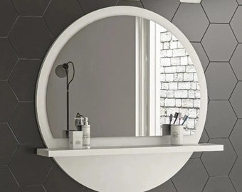 Bathroom Mirror with Shelf in White Color / Size 60 cm, 23.6 in.