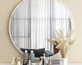 Round Wall Mirror in Bone White Color / 60 cm, 23.6 inche