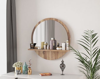 Bathroom Mirror with Shelf in Walnut Color / Size 45 cm, 18 in.