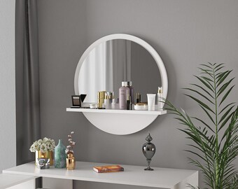 Bathroom Mirror with Shelf in White Color / Size 45 cm, 18 in.