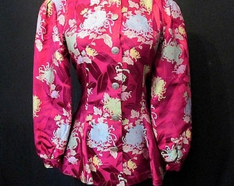 Exotic 1940s Magenta Silk Brocade Asian Cocktail Jacket Old Hollywood VLV Film