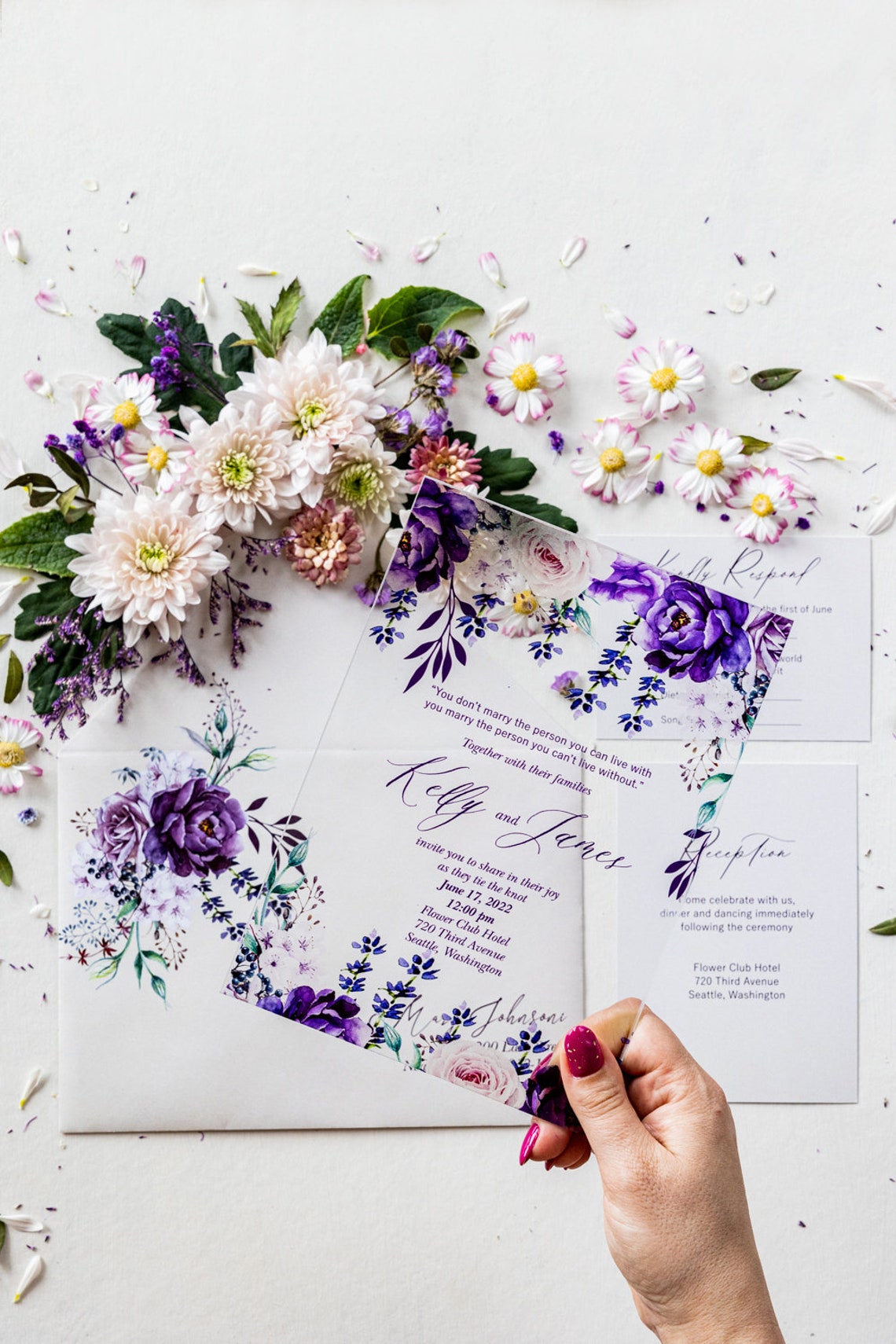Glass or Acrylic Wedding Invitations Purple Wedding image 2