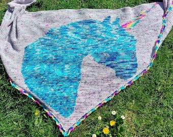 Crochet pattern German triangular scarf with unicorn motif "Be a Unicorn"
