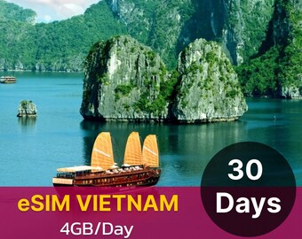 eSim Vietnam - 120GB - 30 days, Vietnam travel eSim, No Physical Sim card required, Fast and reliable internet, Sim data, Travel Sim card