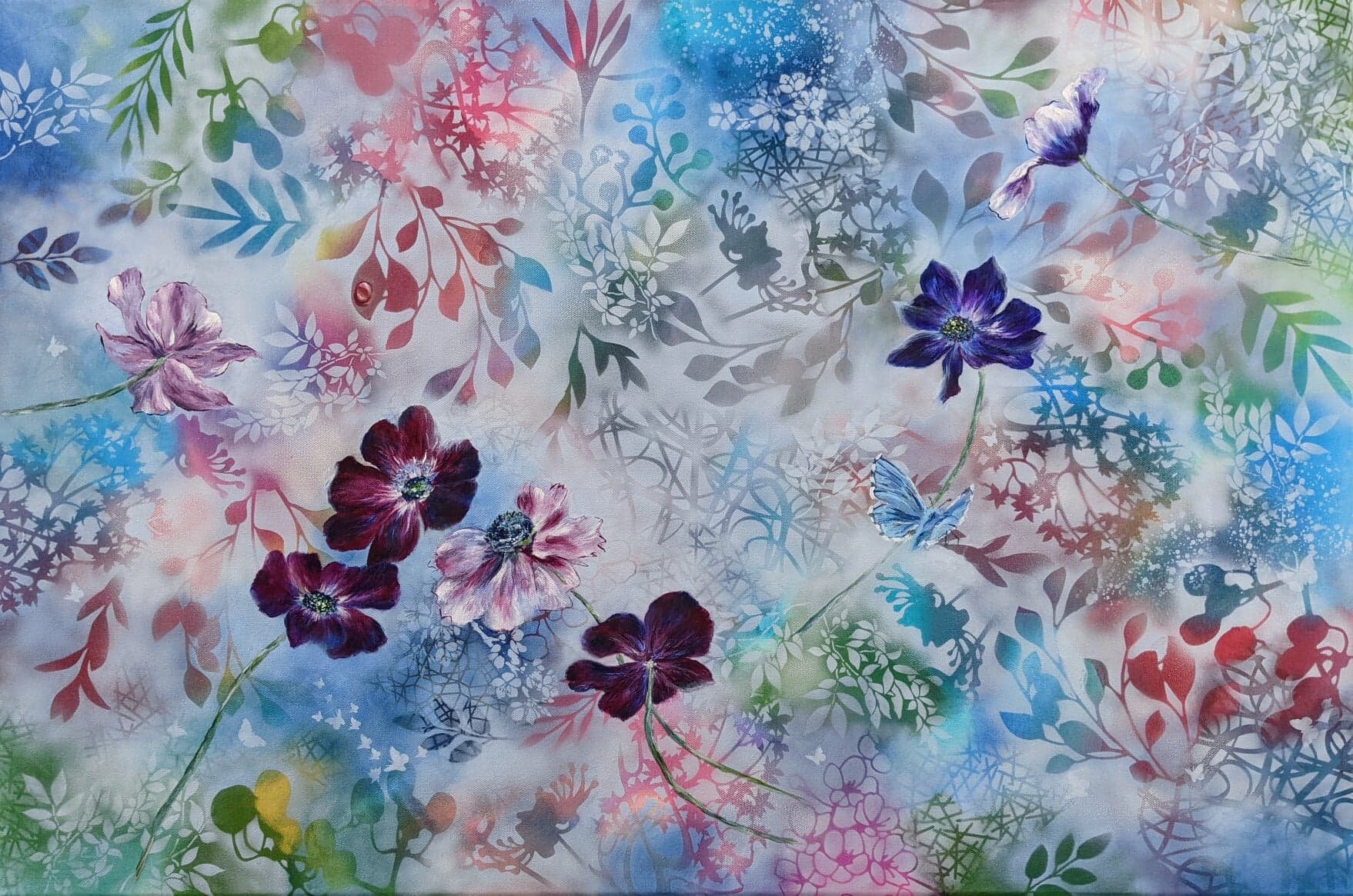 Original Flower Painting, Unique Abstract Landscape, Modern Fine Art,  Hand-painted Artwork