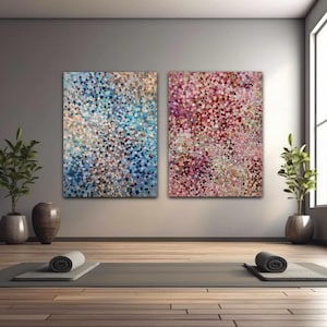 Abstract Diptych Canvas Print: Pink & Blue Giclée Art - Blush and Breeze